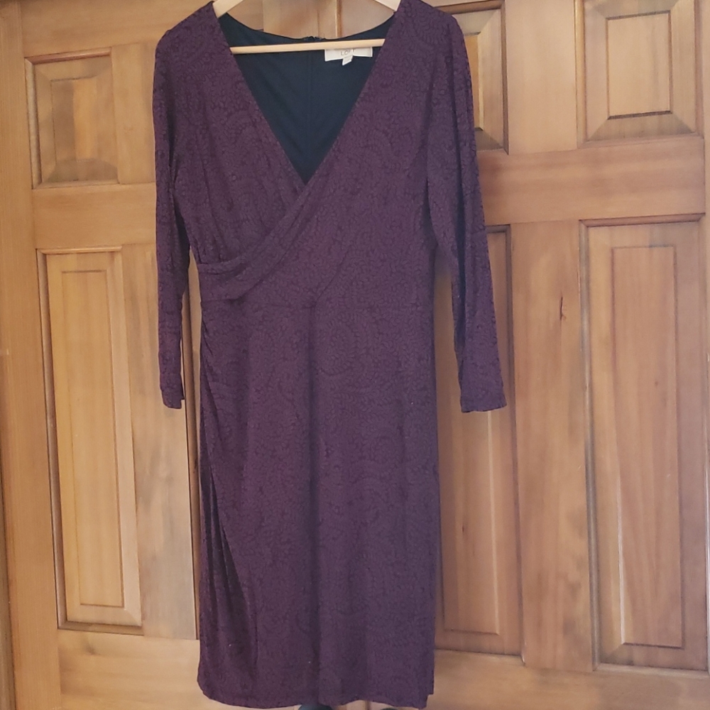 LOFT long sleeve burgundy dress